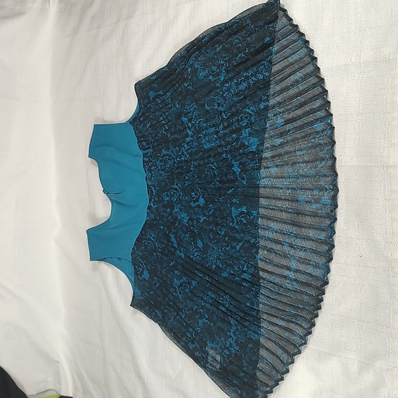Covington Tank Top Turquoise Blue Black Pleated Front High Low Size Large - Picture 5 of 8